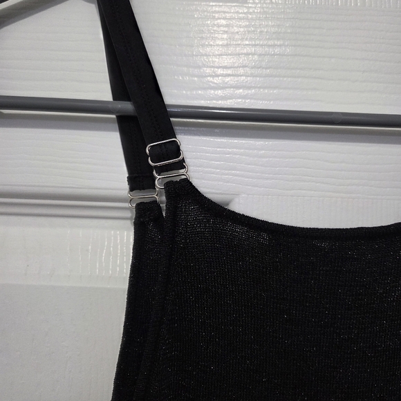 Bebe Cute Flirty Black Glitter Silk Y2K Stretchy Tank Top Size Medium - Picture 3 of 7